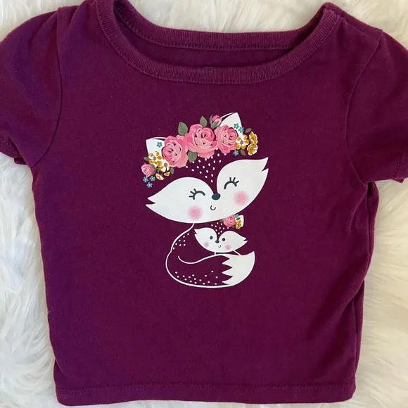 🔴Garanimals Baby Girl Little Fox Maroon T-Shirt SZ 0-3m💕 - Picture 2 of 5